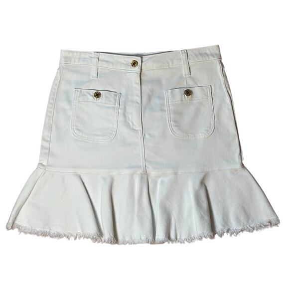 Y2K Michael Kors White Denim Ruffle Hem Mini Skirt - Size 4 - Picture 1 of 4